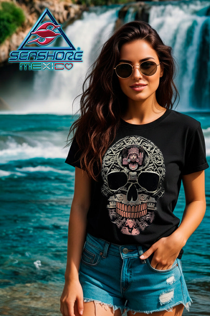 PLAYERA DAMA CALAVERA AZTECA