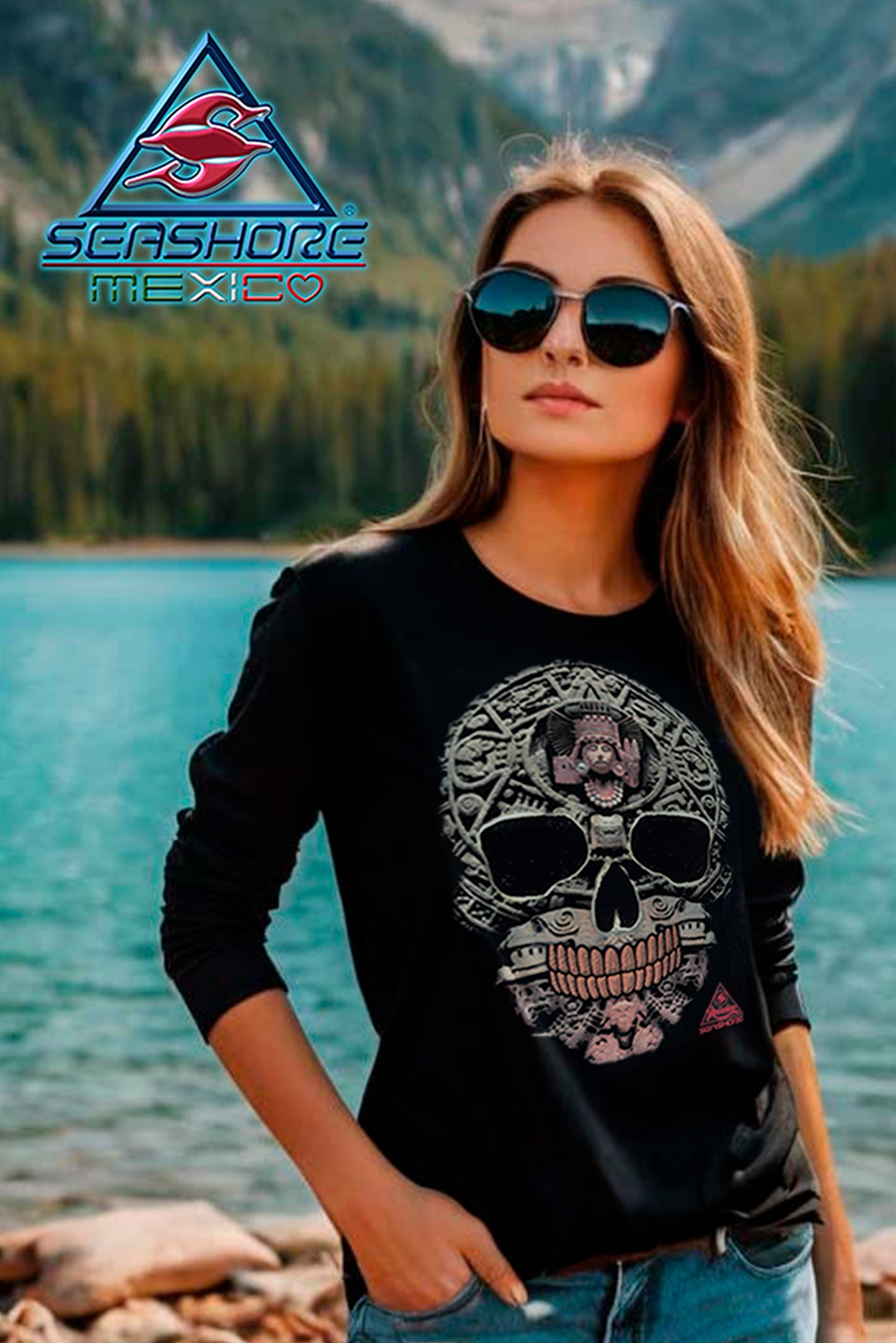 PLAYERA DAMA ESTAMPADA MANGA LARGA CALAVERA SEASHORE