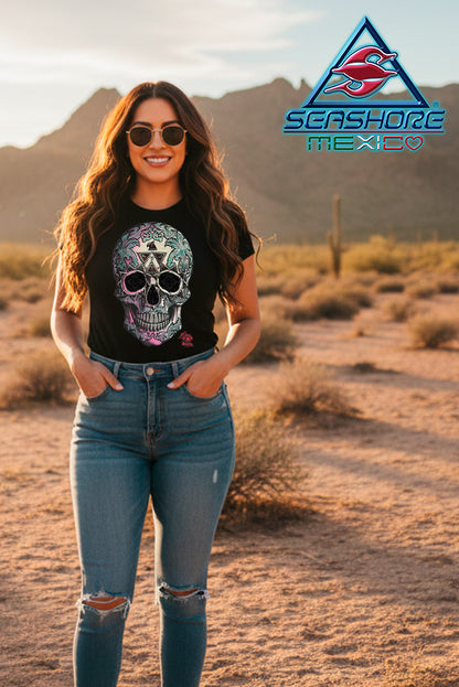PLAYERA DAMA  CALAVERA BRILLANTE