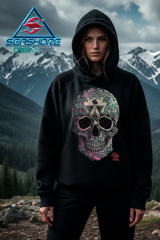 SUDADERA GRUESA CON CAPUCHA DAMA CALAVERA BRILLANTE