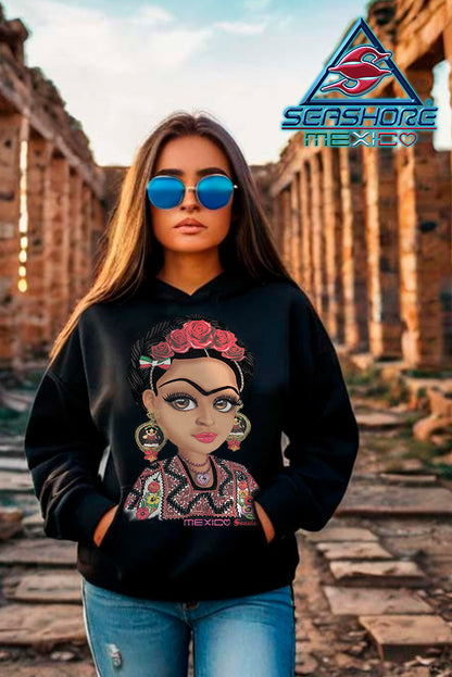 SUDADERA GRUESA CON CAPUCHA ESTAMPADA DAMA MUÑEQUITA SEASHORE