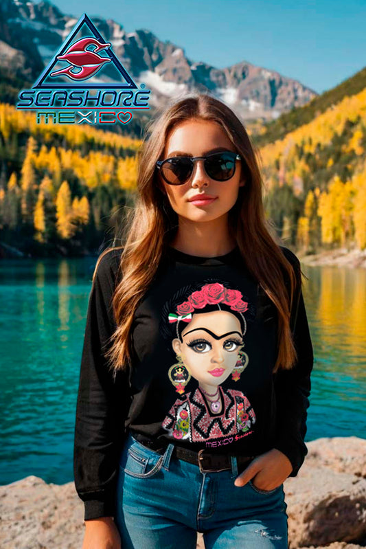 PLAYERA DAMA ESTAMPADA MANGA LARGA MUÑEQUITA SEASHORE