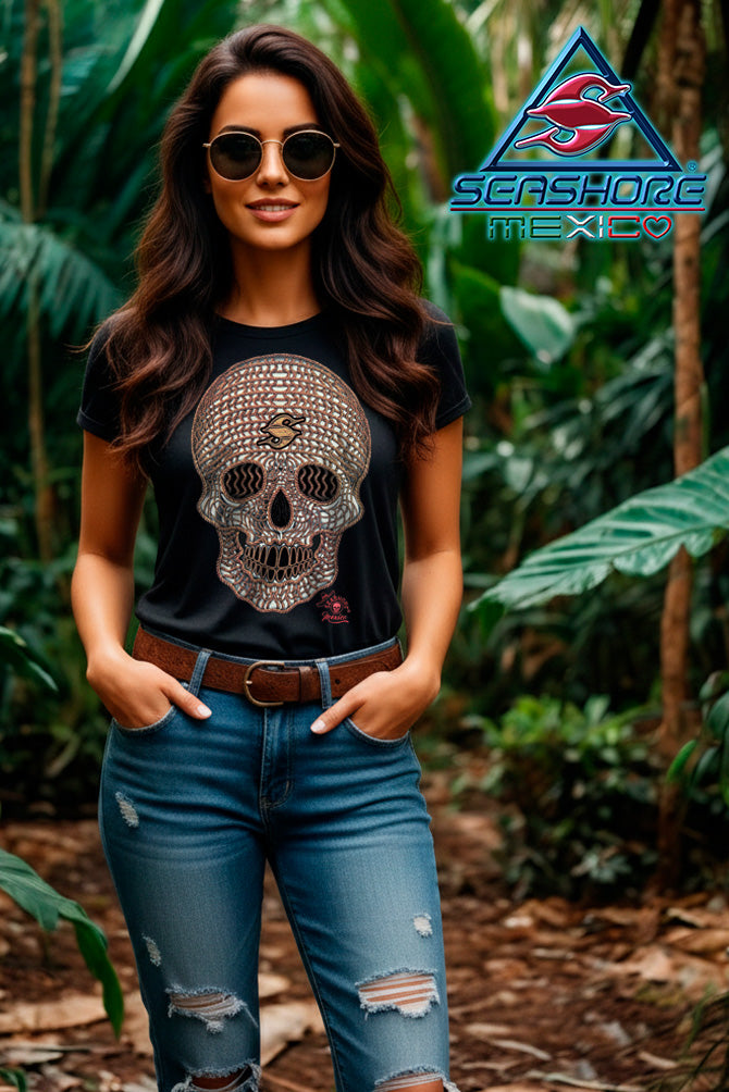 PLAYERA DAMA CALAVERA HAMACA