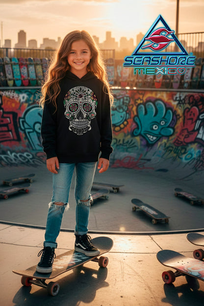 SUDADERA GRUESA CON CAPUCHA NIÑA CALAVERA MEXICANA