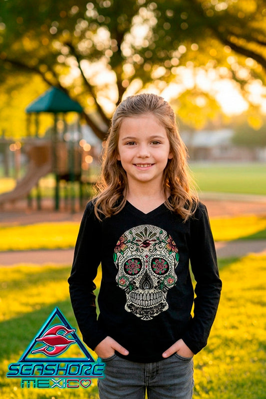 PLAYERA  NIÑA CALAVERA KPUNTADA