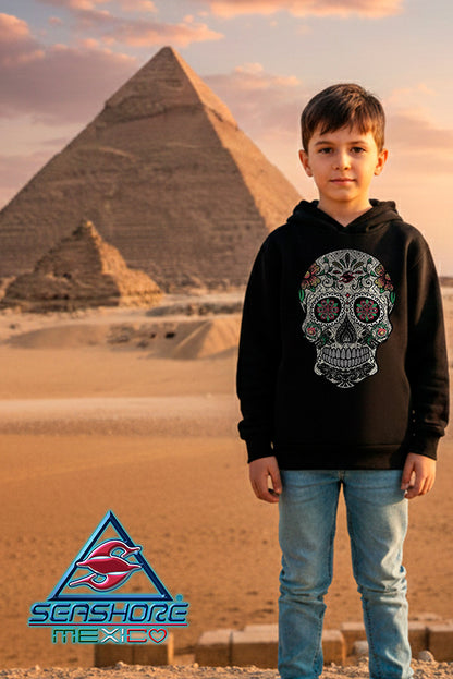 SUDADERA GRUESA CON CAPUCHA NIÑO CALAVERA MEXICANA
