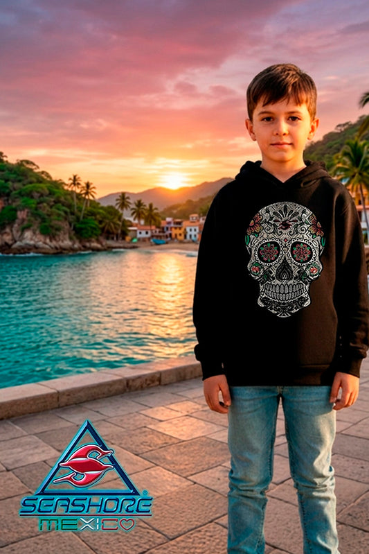 SUDADERA GRUESA CON CAPUCHA NIÑO CALAVERA MEXICANA