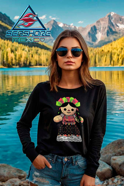 PLAYERA DAMA ESTAMPADA MANGA LARGA MUÑEQUITA SEASHORE
