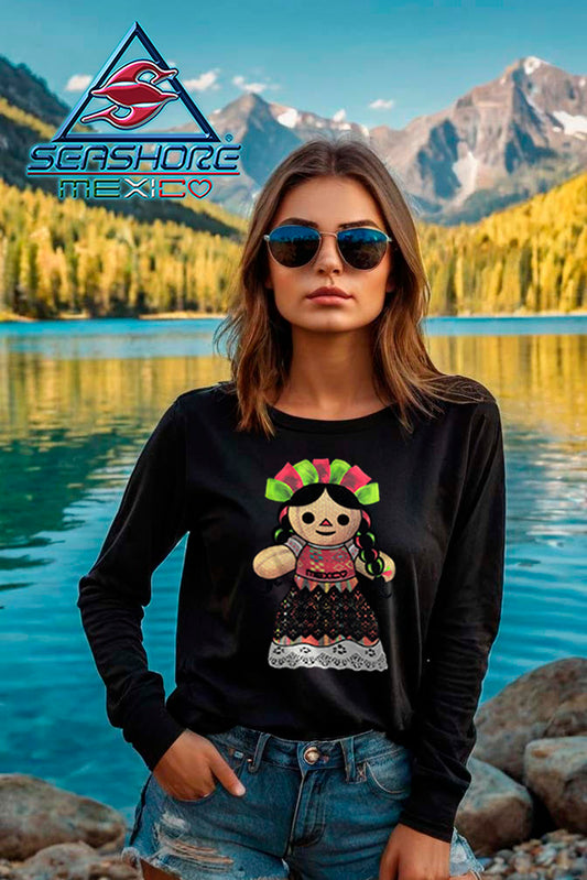 PLAYERA DAMA ESTAMPADA MANGA LARGA MUÑEQUITA SEASHORE