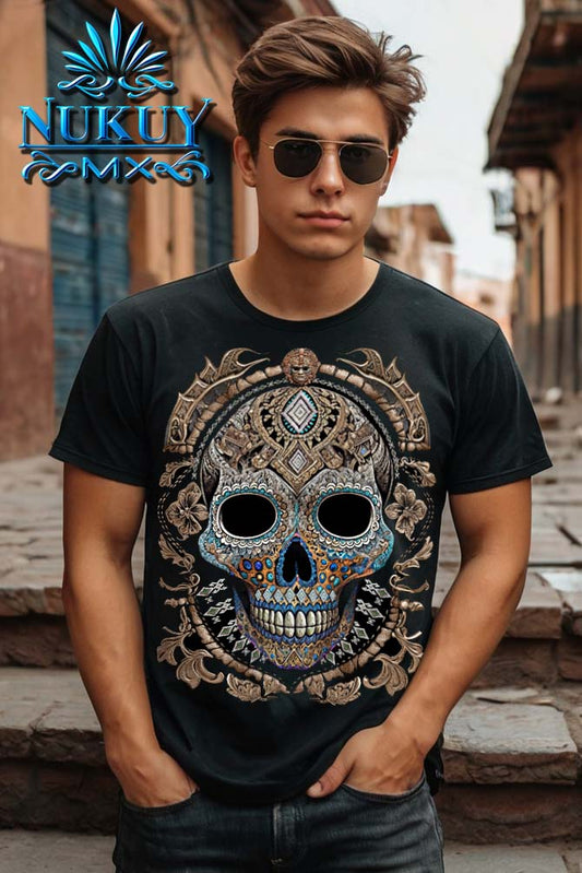 PLAYERA CABALLERO CALAVERA ARTESANIA BRONCE