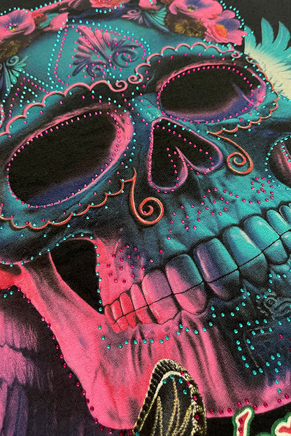 PLAYERA DAMA CALAVERA CON PEDRERIA COLORES NEON SEASHORE