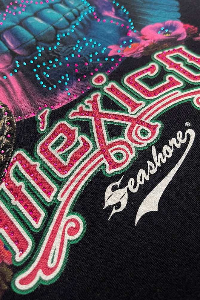 PLAYERA DAMA CALAVERA CON PEDRERIA COLORES NEON SEASHORE