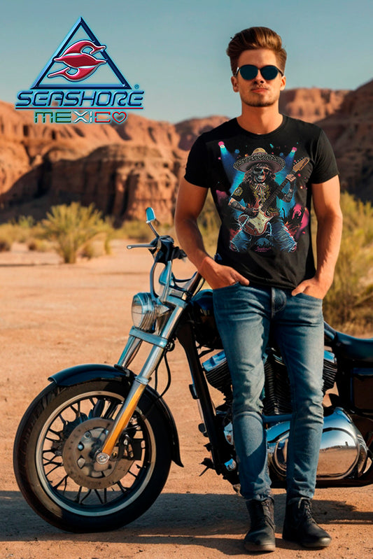 PLAYERA CABALLERO ROCKERA CON PEDRERIA