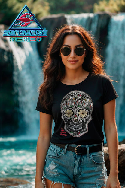 PLAYERA  DAMA CALAVERA PESPUNTES