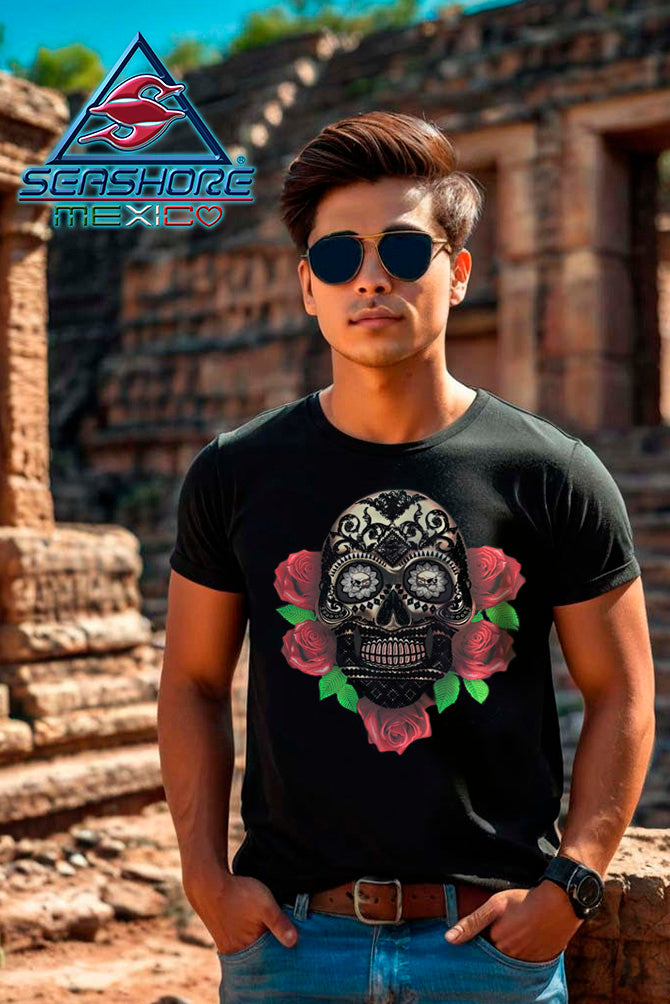 PLAYERA CABALLERO CALAVERA ROSAS