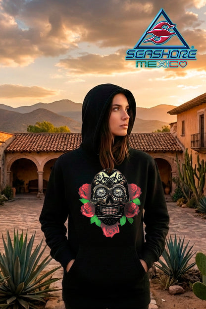SUDADERA CON CAPUCHA DAMA CALAVERA ROSAS