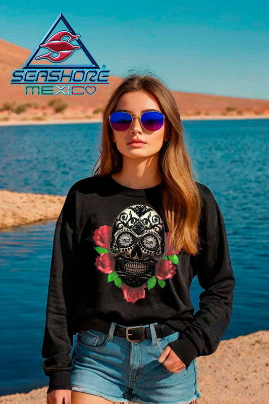 PLAYERA DAMA ESTAMPADA MANGA LARGA CALAVERA SEASHORE