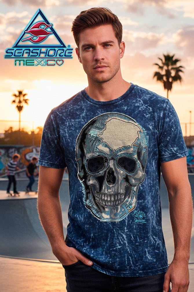 PLAYERA PREMIUM CABALLERO CALAVERA MEZCLILLA SEASHORE