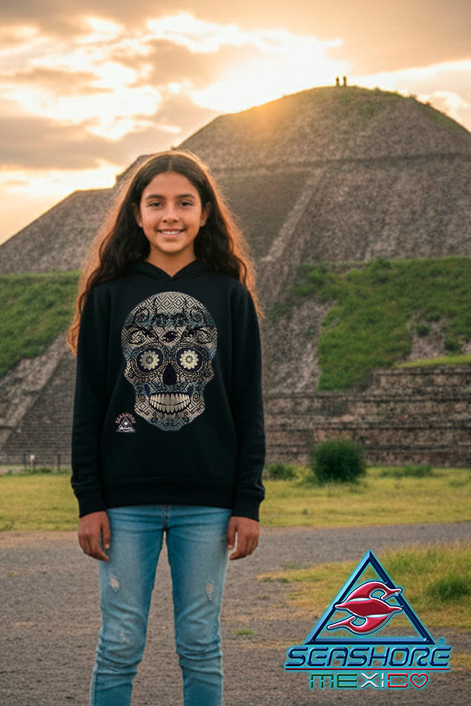 SUDADERA GRUESA CON CAPUCHA NIÑA CALAVERA DORADA
