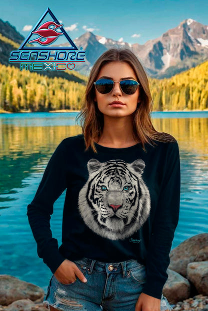 PLAYERA DAMA ESTAMPADA MANGA LARGA TIGRE BLANCO SEASHORE