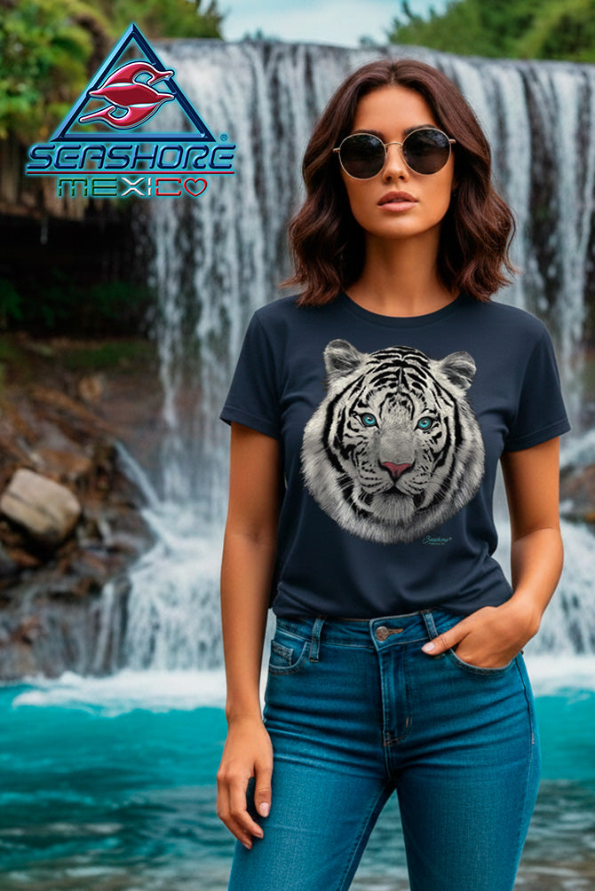 PLAYERA  DAMA TIGRE BLANCO