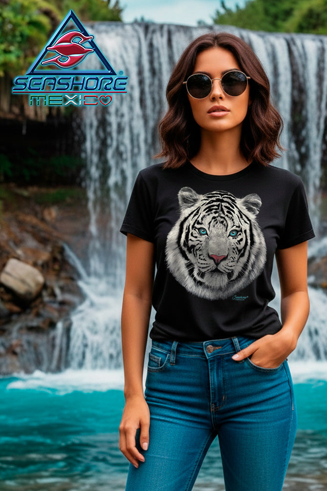 PLAYERA  DAMA TIGRE BLANCO