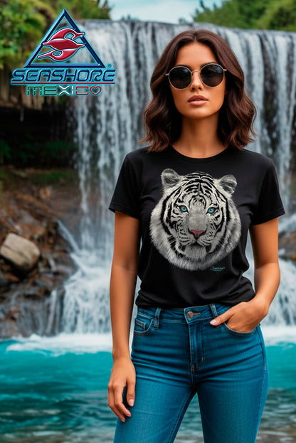PLAYERA  DAMA TIGRE BLANCO